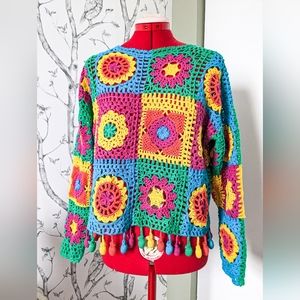 *SOLD* 100% Hand Knit Granny Squares Sweater, Size Medium